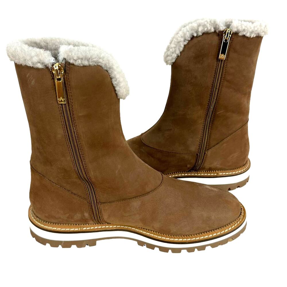 Aquatalia NWOB Helana Boots Shearling Brown Suede Water Resistant Size 9